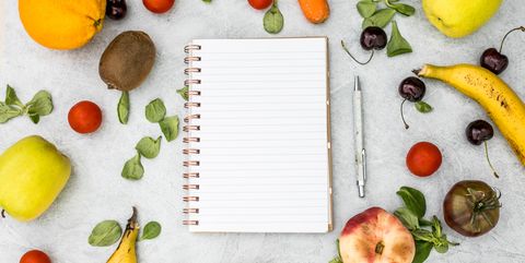 shopping list with vegetables and fruit　notebook