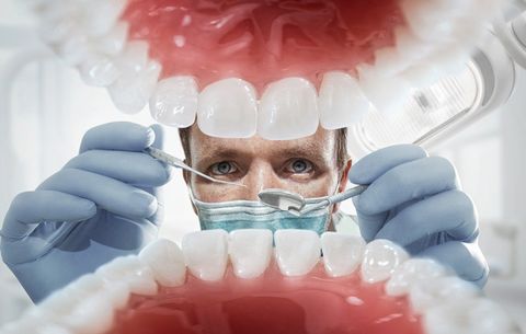 View from inside mouth at dentist
