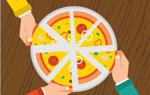 Hands grabbing slices of pizza Hands grabbing slices of pizza