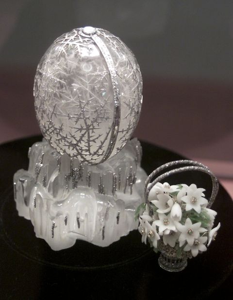 mandatory credit photo by sergei ilnitskyepashutterstock 7670680b
moscow russian federation  a photo showing the winter imperial easter egg by the world famous faberge jewelry manufacturers exhibited at the state pushkin museum in moscow 27 march 2002 christies auction house are displaying pieces of faberge jewelry which will be sold in an auction in new york in april 2002
russia faberge exhibition  mar 2002
