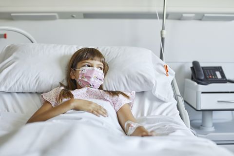 sick girl lying on bed in icu during covid19