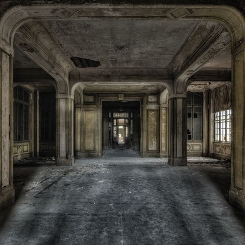 creepy abandoned hospital lobby