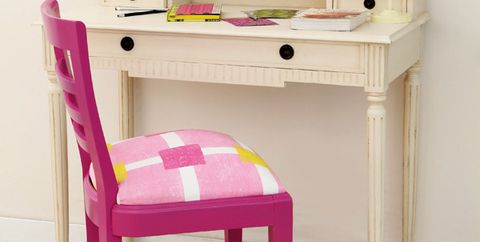 Furniture, Desk, Pink, Table, Dresser, Room, Writing desk, Interior design, Computer desk, Material property, 