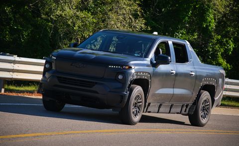 the chevrolet silverado ev engineering vehicle undergoing testing at general motors milford proving ground preproduction model shown actual production model will vary model year 2024 silverado ev available fall 2023 photo by steve fecht for chevrolet