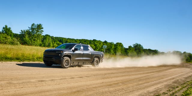 the chevrolet silverado ev engineering vehicle undergoing testing at general motors milford proving ground preproduction model shown actual production model will vary model year 2024 silverado ev available fall 2023 photo by steve fecht for chevrolet