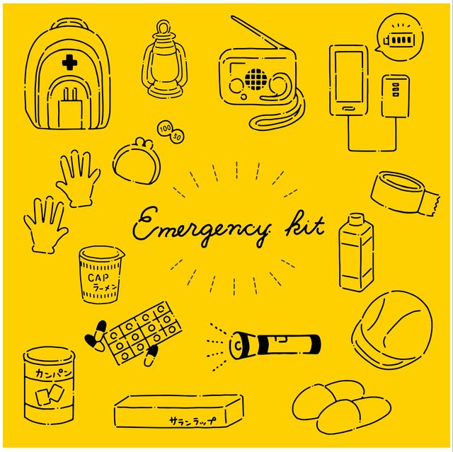 simple and cute disaster prevention goods illustration set