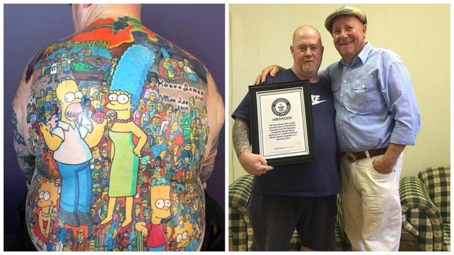 the simpsons, tattoo, back tattoo, guinness world record