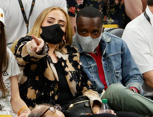 singer adele and rich paul at 2021 nba finals game five