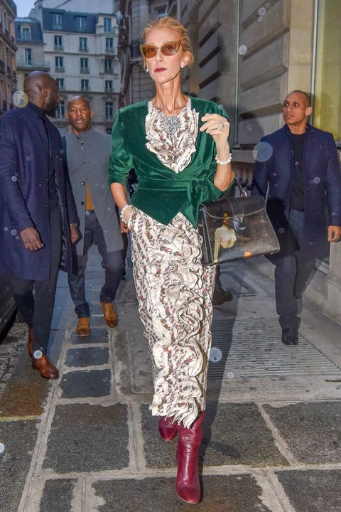 Celine Dion Wears a Dodo Bar Or﻿ Minidress, with Jimmy Choo Clutch, for ...