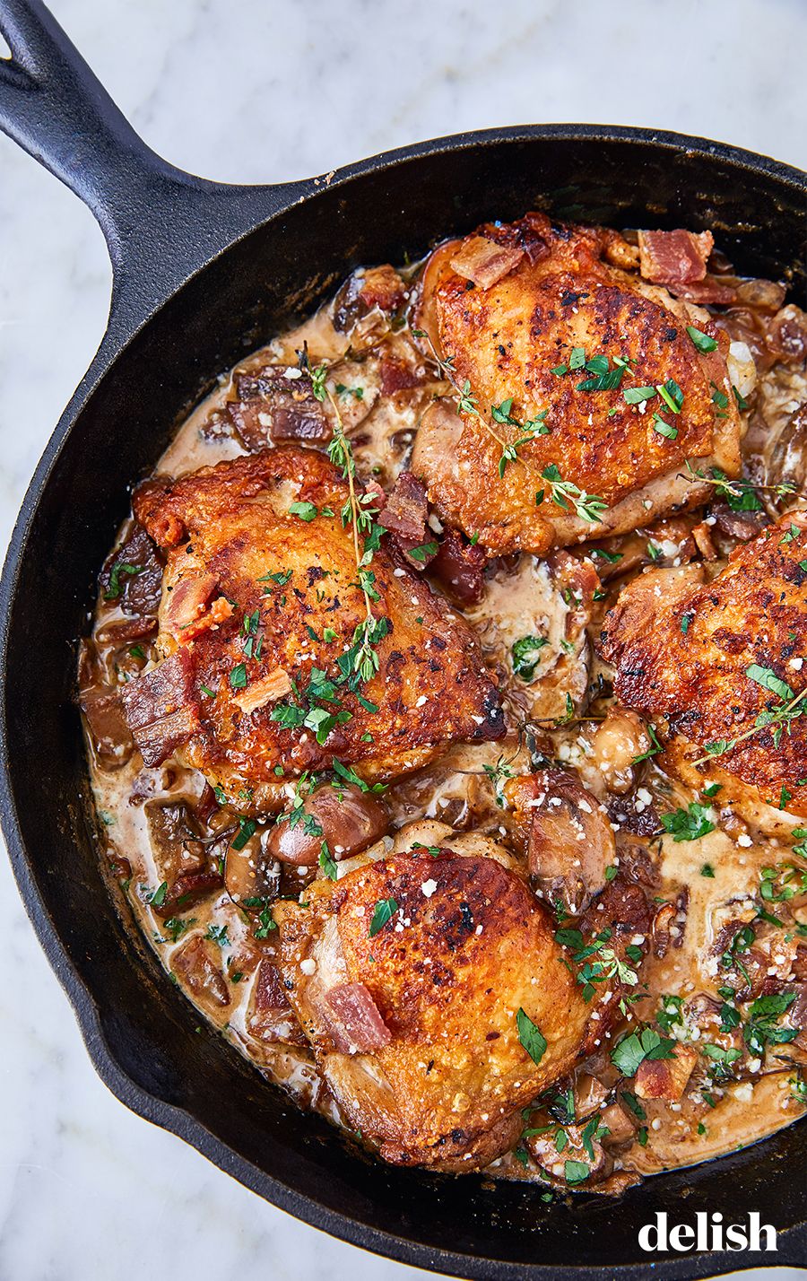 Keto Bacon Chicken Thighs With Garlic Cream Sauce