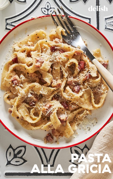 pasta alla gricia with black pepper and shredded parmesan