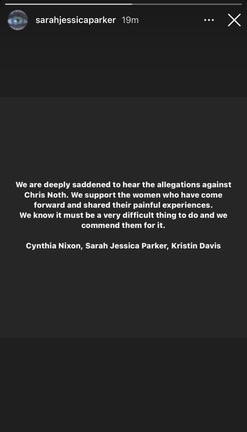sarah jessica parker, cynthia nixon and kristin davis respond to chris noth allegations