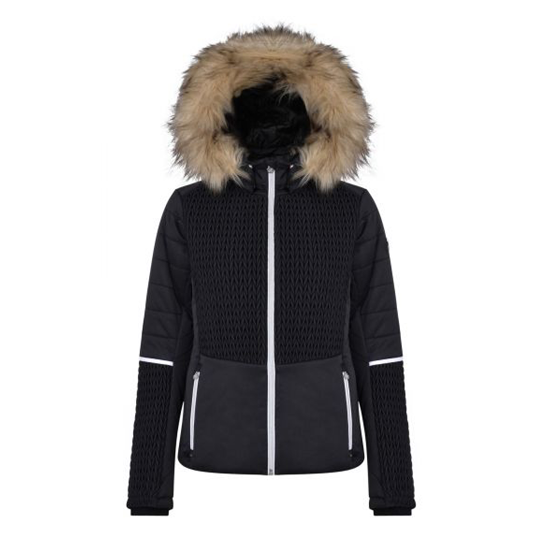 ladies black ski jacket with fur hood