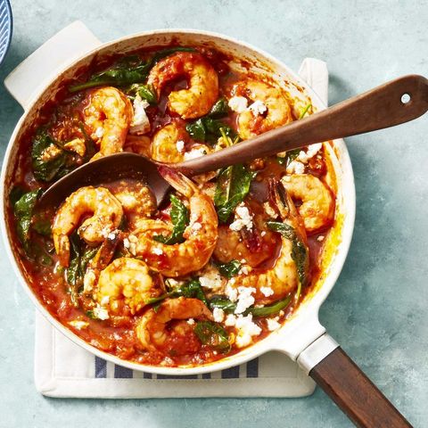 best healthy dinner recipes skillet salsa shrimp with spinach and feta