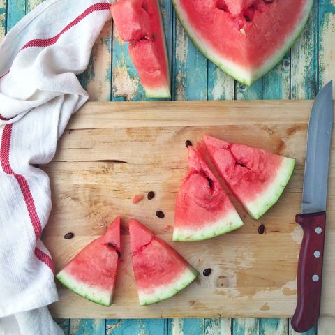 Slices of watermelon on a chopping board