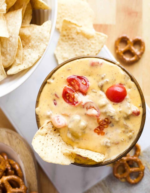 slow cooker dips crock pot cheeseburger dip with tortilla chips and pretzels