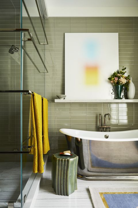 lucy harris home tour, scarsdale ny
bathroom
“it’s serene and calming, a respite from wherever you are in life,” harris says tile marble america side table floris wubben, the future perfect art mitch paster fixtures kohler