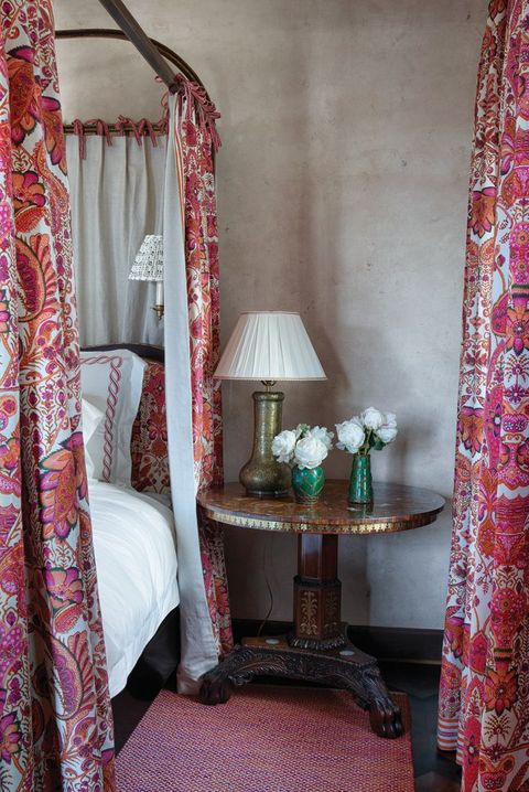 Curtain, Room, Interior design, Textile, Furniture, Window treatment, Pink, Bed, Architecture, Canopy bed, 