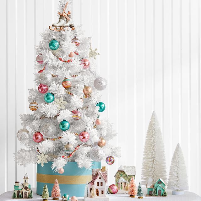 decorated mini white christmas tree