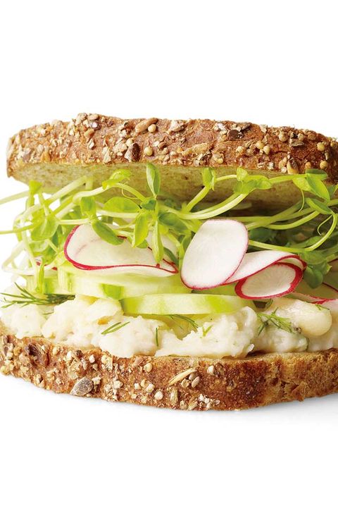 picnic sandwiches smashed white bean, cucumber and radish sandwich