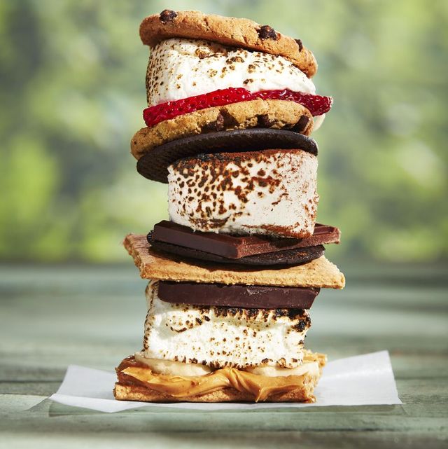 a stack of s'mores shown three ways