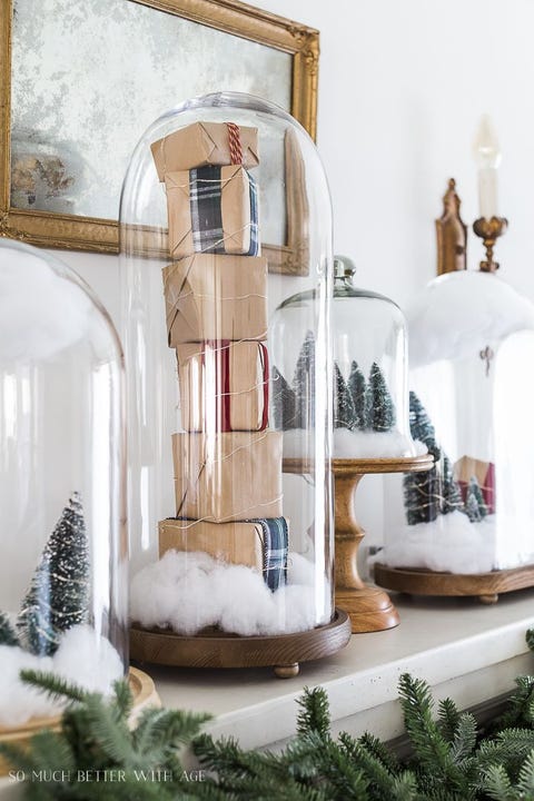 snow globe cloches diy christmas mantel decor