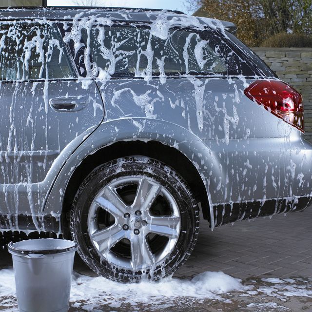 soap suds and water on car