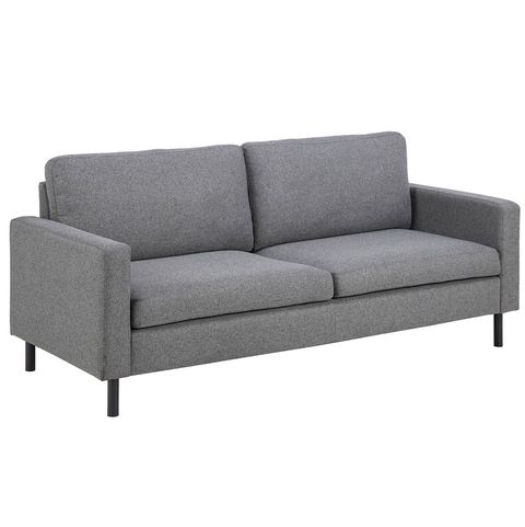 sofá de tres plazas tapizado en gris, modelo wind