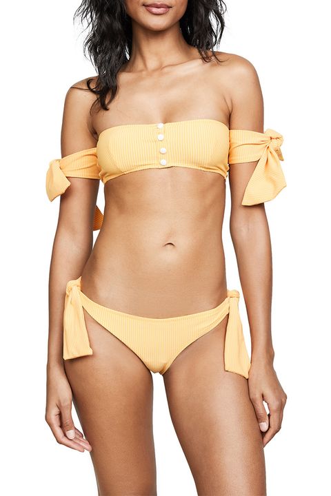 solid and striped yellow bikini