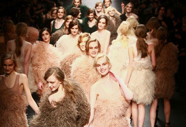 paris, france   march 07  models walk the runway during the sonia rykiel ready to wear show as part of the paris womenswear fashion week fallwinter 2011 at halle freyssinet on march 7, 2010 in paris, france  photo by victor boykogetty images