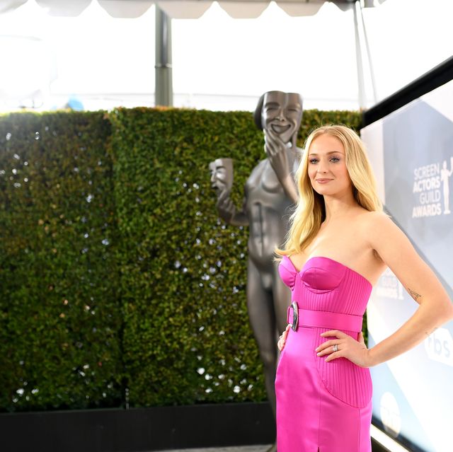 Sophie wore a custom, Barbie pink bustier gown to the 2020 SAG