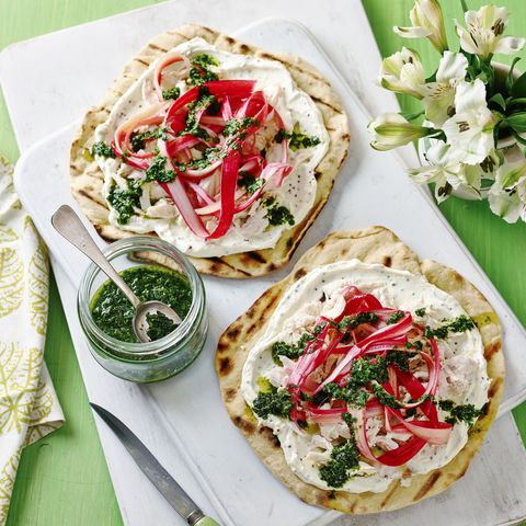 spelt flatbreads with pickled rhubarb