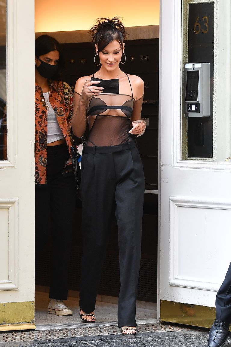 Bella Hadid Stuns in a See-through Cut-Out Bodysuit Ahead of VMAs