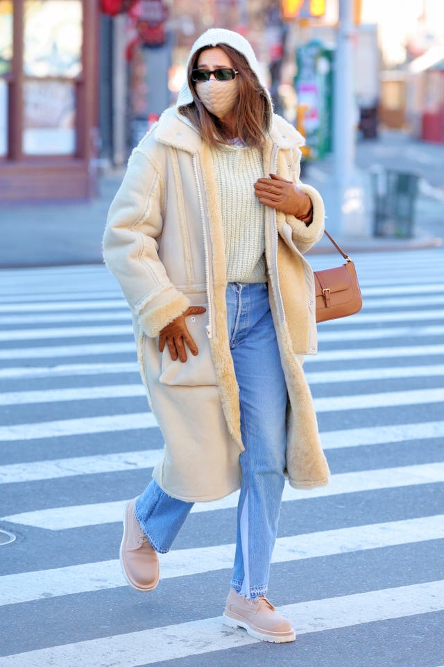 Irina Shayk Sports a Shearling-Lined Coat in New York