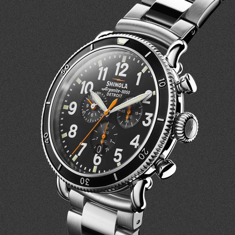 shinola runwell chrono watch with a stainless steel case