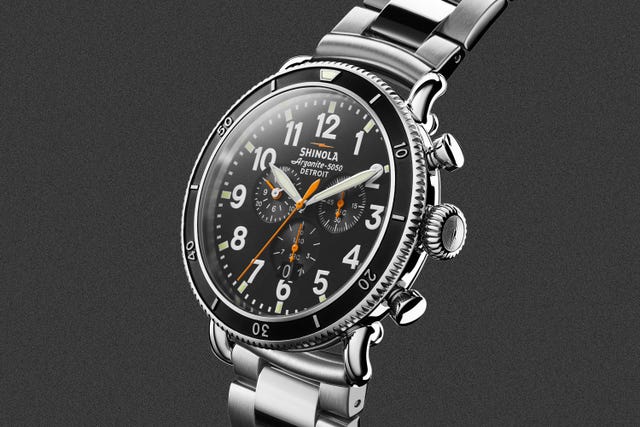 shinola runwell chrono watch with a stainless steel case