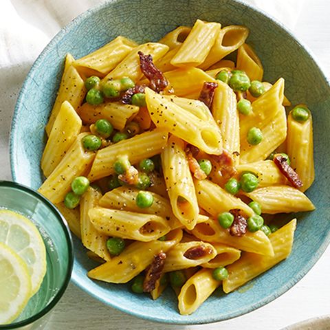 pasta recipes spring carrot penne with bacon and peas recipe