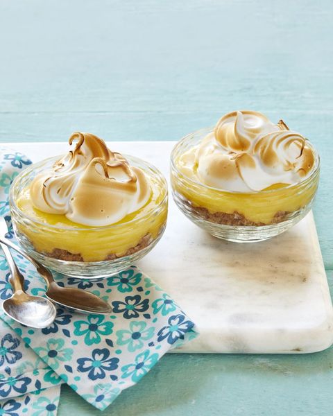 mini lemon meringue pies in glass bowls
