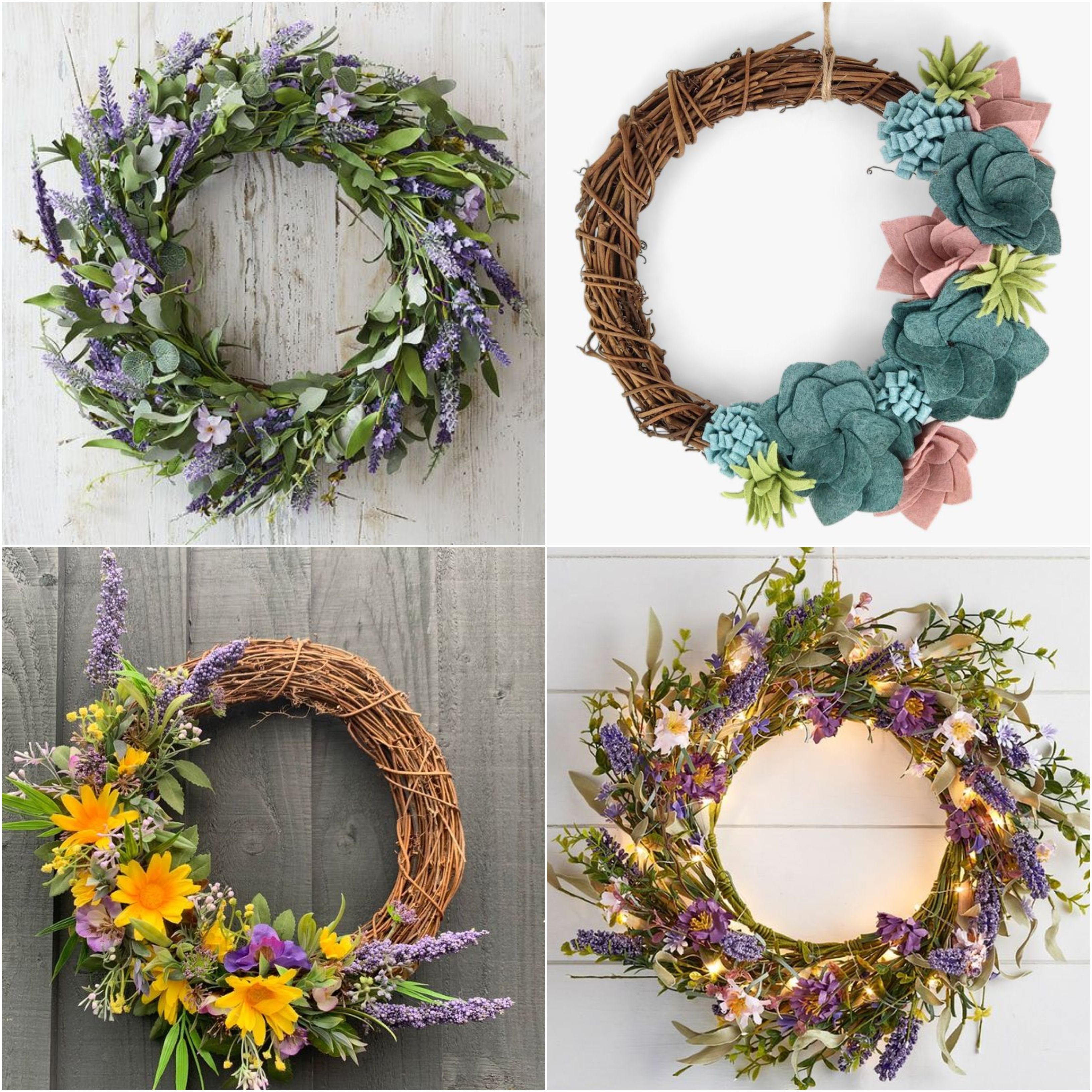Easter Made to Order 12 Total Diameter and Purple Spring or Summer Wreath Green Small Felt Leaf Wreath in Pink