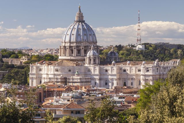 st peter's basilica over the rooftops of rome