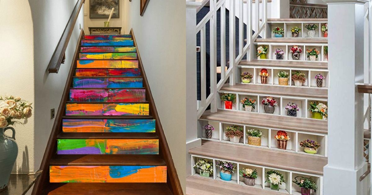 3D Stairs Stickers Self-adhesive Riser Staircase Wallpaper Bookcase Art 