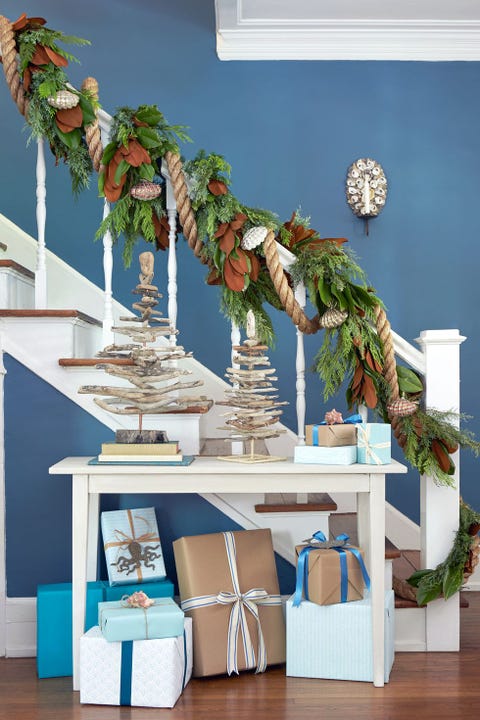 staircase christmas decorations - coastal garland