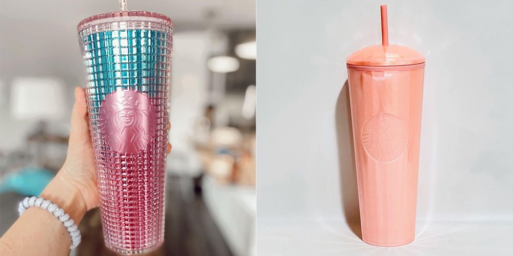 Custom Painted Starbucks Studded Cup Tumbler Matte Pink Peach Ombré BLING