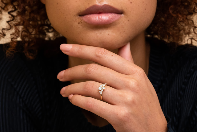 model wearing diamond ring