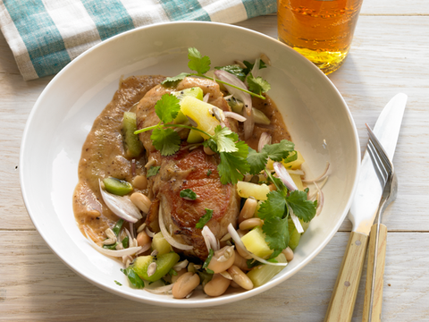 Pork Braised in Kiwi-Coconut Sauce with White Beans
