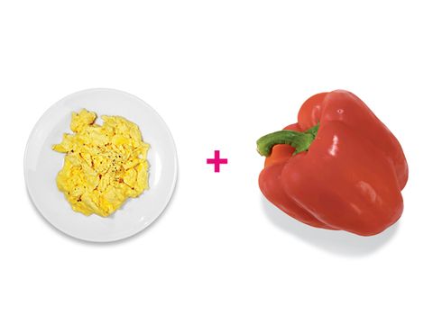 Scrambled eggs and red peppers