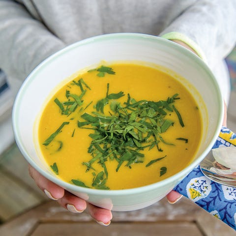 Creamy Roasted Butternut Squash Soup with Ginger & Cilantro