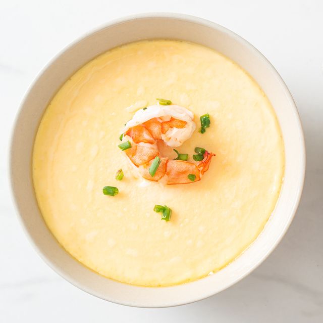 steamed egg with shrimp and spring onions