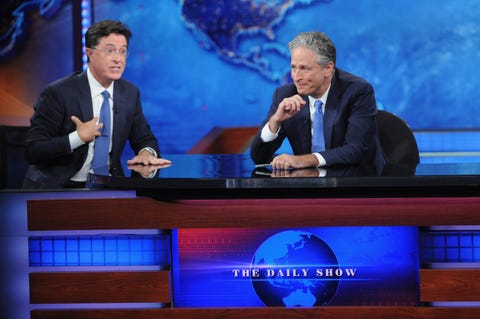 "The Daily Show With Jon Stewart" #JonVoyage stephen colbert and jon stewart on the daily show in 2015