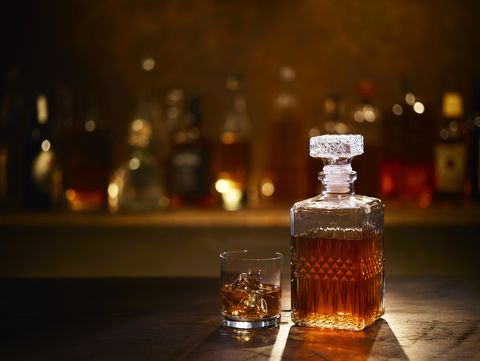 Still Life of Bourbon Whiskey on Bar